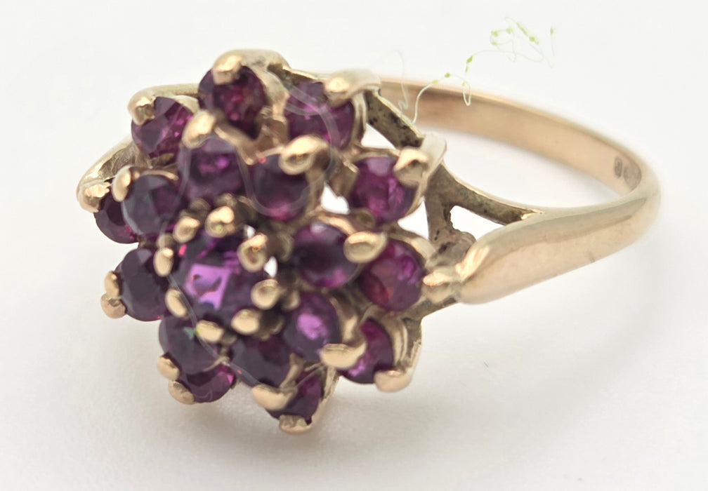 2250 Vintage: 9ct Yellow Gold Ruby Cluster Ring — From 1974