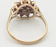 Load image into Gallery viewer, 2250 Vintage: 9ct Gold 19 Rich Red Rubies Flower Head Cluster Ring- From 1974

