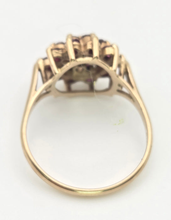 2250 Vintage: 9ct Yellow Gold Ruby Cluster Ring — From 1974