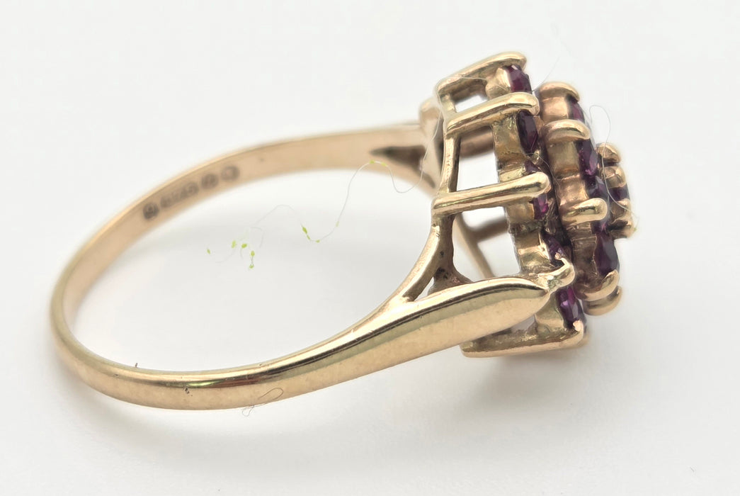 2250 Vintage: 9ct Yellow Gold Ruby Cluster Ring — From 1974