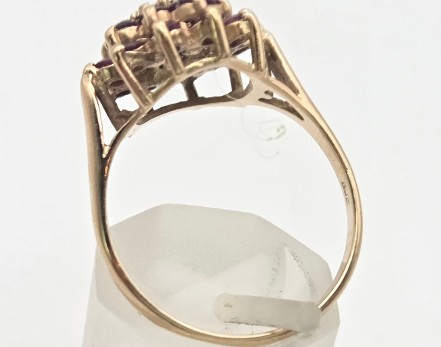 2250 Vintage: 9ct Yellow Gold Ruby Cluster Ring — From 1974