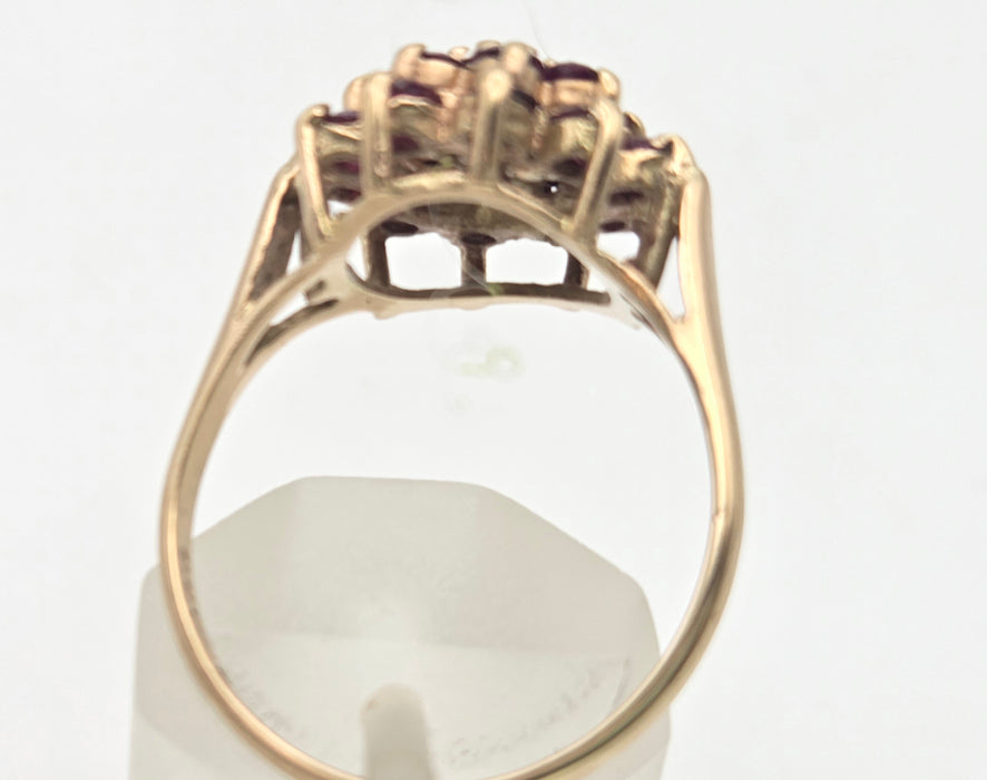 2250 Vintage: 9ct Yellow Gold Ruby Cluster Ring — From 1974