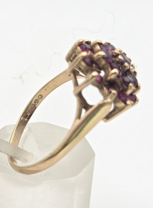 2250 Vintage: 9ct Yellow Gold Ruby Cluster Ring — From 1974