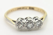 Load image into Gallery viewer, Antique: 18ct Gold  Natural Round Full Cut  Diamonds 3-Stone Ring
