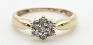 2264 Vintage: Petite 9ct Gold  Natural Diamonds Star Cluster Ring