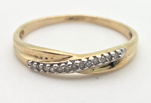 2268 Vintage: Petite 9ct Gold Natural Diamonds Cross-Over Stacker Ring