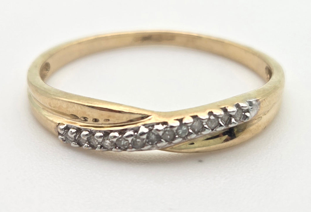 2268 Vintage: Petite 9ct Gold Natural Diamonds Cross-Over Stacker Ring