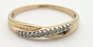 2268 Vintage: Petite 9ct Gold Natural Diamonds Cross-Over Stacker Ring