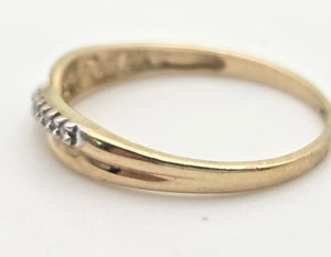 2268 Vintage: Petite 9ct Gold Natural Diamonds Cross-Over Stacker Ring