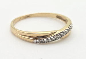 2268 Vintage: Petite 9ct Gold Natural Diamonds Cross-Over Stacker Ring