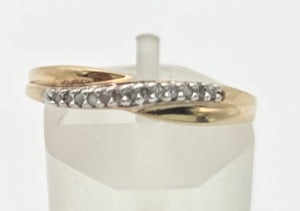 2268 Vintage: Petite 9ct Gold Natural Diamonds Cross-Over Stacker Ring