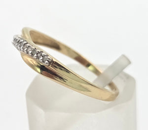 2268 Vintage: Petite 9ct Gold Natural Diamonds Cross-Over Stacker Ring