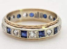 Load image into Gallery viewer, Vintage: 9ct Gold 11 Cornflower Blue Sapphires White Sapphires Eternity Ring- From 1974
