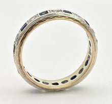 Load image into Gallery viewer, Vintage: 9ct Gold 11 Cornflower Blue Sapphires White Sapphires Eternity Ring- From 1974
