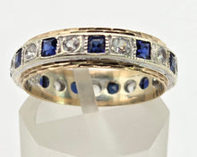 Load image into Gallery viewer, Vintage: 9ct Gold 11 Cornflower Blue Sapphires White Sapphires Eternity Ring- From 1974
