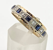 Load image into Gallery viewer, Vintage: 9ct Gold 11 Cornflower Blue Sapphires White Sapphires Eternity Ring- From 1974

