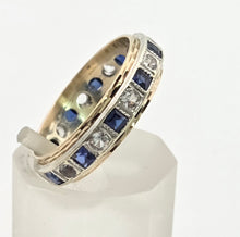 Load image into Gallery viewer, Vintage: 9ct Gold 11 Cornflower Blue Sapphires White Sapphires Eternity Ring- From 1974
