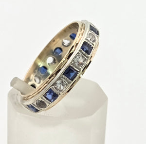 Vintage: 9ct Gold 11 Cornflower Blue Sapphires White Sapphires Eternity Ring- From 1974