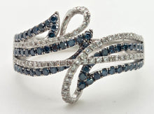 Cargar imagen en el visor de la galería, 1795 14ct White Gold Blue &amp; White Natural Diamonds Crossover Ring
