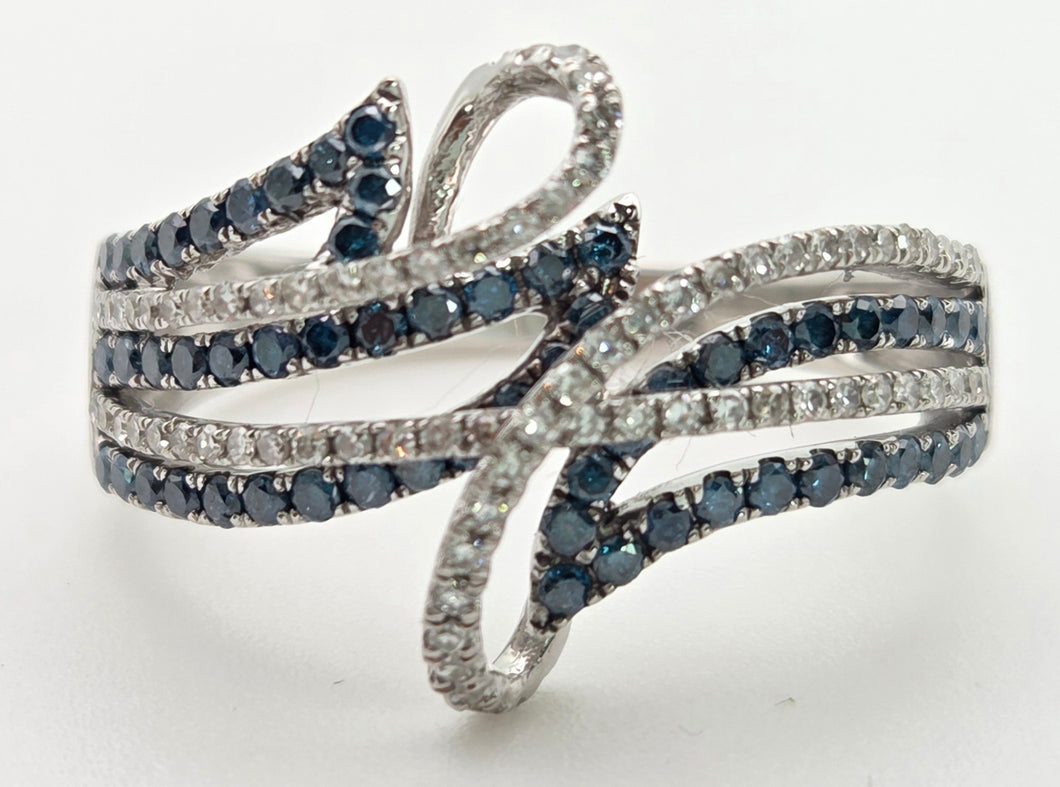 1795 14ct White Gold Blue & White Natural Diamonds Crossover Ring