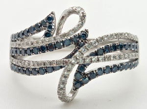1795 14ct White Gold Blue & White Natural Diamonds Crossover Ring