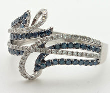 Cargar imagen en el visor de la galería, 1795 14ct White Gold Blue &amp; White Natural Diamonds Crossover Ring
