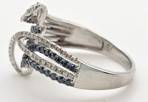 1795 14ct White Gold Blue & White Natural Diamonds Crossover Ring