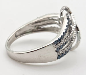 1795 14ct White Gold Blue & White Natural Diamonds Crossover Ring