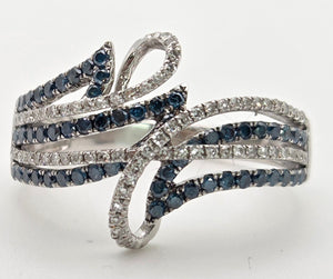 1795 14ct White Gold Blue & White Natural Diamonds Crossover Ring