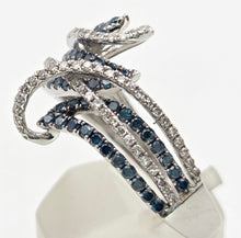 Cargar imagen en el visor de la galería, 1795 14ct White Gold Blue &amp; White Natural Diamonds Crossover Ring
