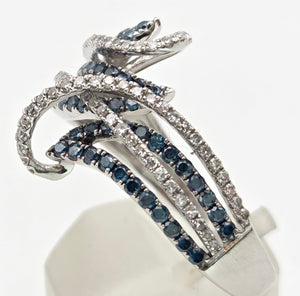 1795 14ct White Gold Blue & White Natural Diamonds Crossover Ring