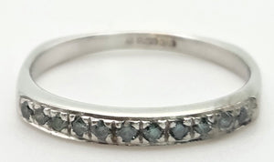 1838 Vintage: 9ct White Gold 11 Blue Natural Diamonds Stacker/Half-Eternity Ring