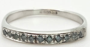 1838 Vintage: 9ct White Gold 11 Blue Natural Diamonds Stacker/Half-Eternity Ring