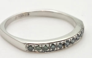 1838 Vintage: 9ct White Gold 11 Blue Natural Diamonds Stacker/Half-Eternity Ring