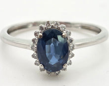 Load image into Gallery viewer, 1886 Vintage: Petite 18ct White Gold  Blue Sapphire 18 Diamonds Dress Ring
