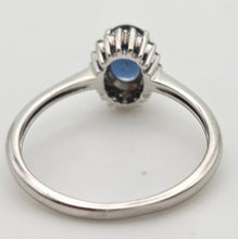 Load image into Gallery viewer, 1886 Vintage: Petite 18ct White Gold  Blue Sapphire 18 Diamonds Dress Ring
