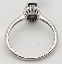 Load image into Gallery viewer, 1886 Vintage: Petite 18ct White Gold  Blue Sapphire 18 Diamonds Dress Ring
