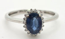 Load image into Gallery viewer, 1886 Vintage: Petite 18ct White Gold  Blue Sapphire 18 Diamonds Dress Ring
