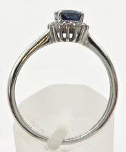 Load image into Gallery viewer, 1886 Vintage: Petite 18ct White Gold  Blue Sapphire 18 Diamonds Dress Ring
