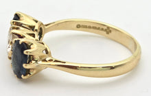 Load image into Gallery viewer, 18ct Gold Modern Brilliant Cut Diamond (0.75ct)  Cornflower Blue Sapphires 3-Stone Ring-Exceptional
