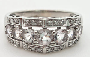 2171 Vintage: 9ct White Gold Pink Morganites 24 Natural Diamonds Openwork Ring