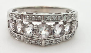 2171 Vintage: 9ct White Gold Pink Morganites 24 Natural Diamonds Openwork Ring