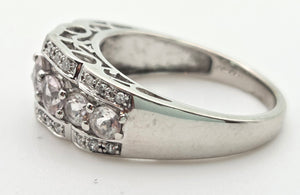 2171 Vintage: 9ct White Gold Pink Morganites 24 Natural Diamonds Openwork Ring