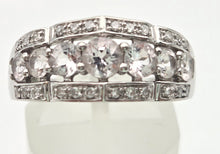 Cargar imagen en el visor de la galería, 2171 Vintage: 9ct White Gold Pink Morganites 24 Natural Diamonds Openwork Ring
