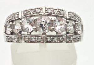 2171 Vintage: 9ct White Gold Pink Morganites 24 Natural Diamonds Openwork Ring