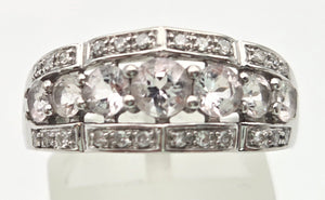 2171 Vintage: 9ct White Gold Pink Morganites 24 Natural Diamonds Openwork Ring