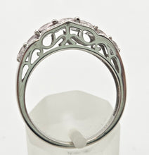 Cargar imagen en el visor de la galería, 2171 Vintage: 9ct White Gold Pink Morganites 24 Natural Diamonds Openwork Ring
