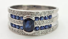 Load image into Gallery viewer, Vintage: Art Deco Style 9ct White Gold Blue Sapphires Natural Diamonds Ring
