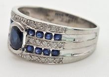 Load image into Gallery viewer, Vintage: Art Deco Style 9ct White Gold Blue Sapphires Natural Diamonds Ring
