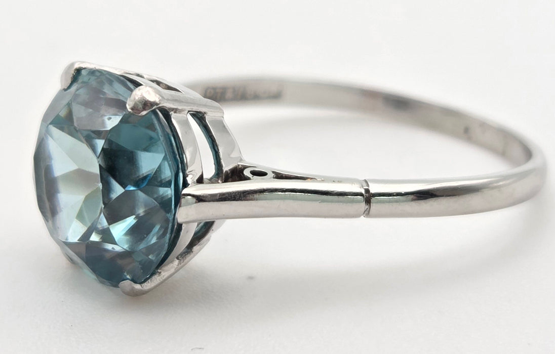 2191 Platinum Round Faceted Cut Blue Zircon Single Stone Ring